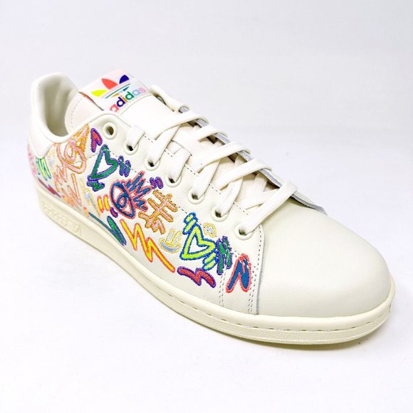 Adidas Originals Stan Smith Pride LGBTQ Cream White Graffiti Mens Shoes GX6394 - Picture 2 of 6